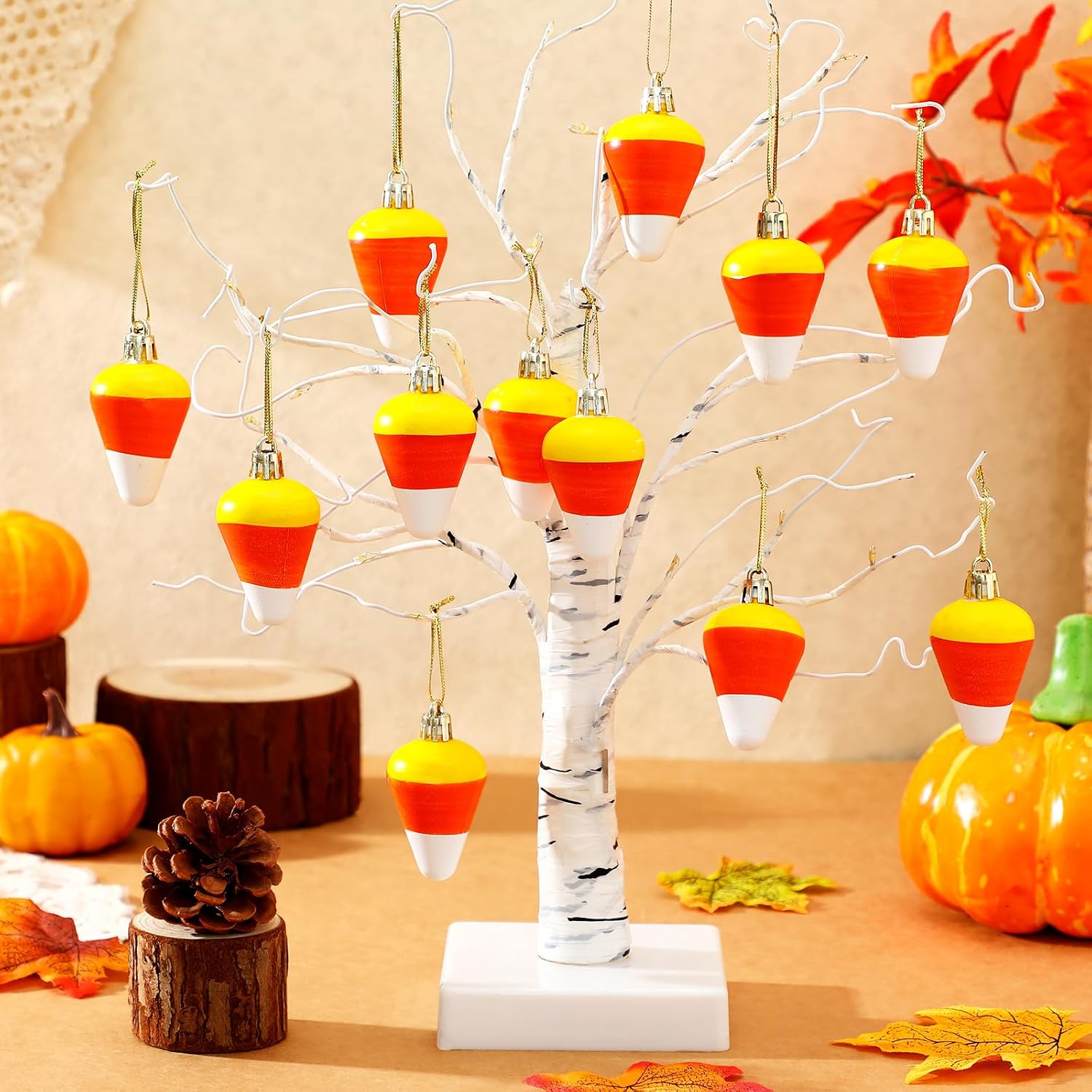 Zeyune 12 Pcs Halloween Candy Corn Ornaments Fall Candy Corn Decor
