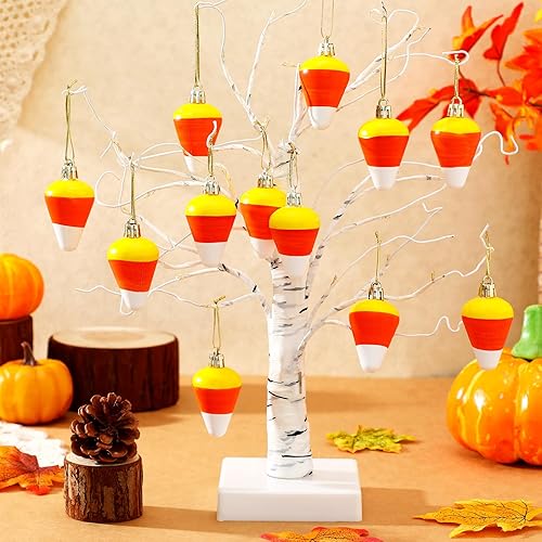 Miniatura 4 de Zeyune 12 adornos de maíz de caramelo de Halloween para otoño, pequeños adornos colgantes de maíz de caramelo con cuerdas, colgante de cosecha de