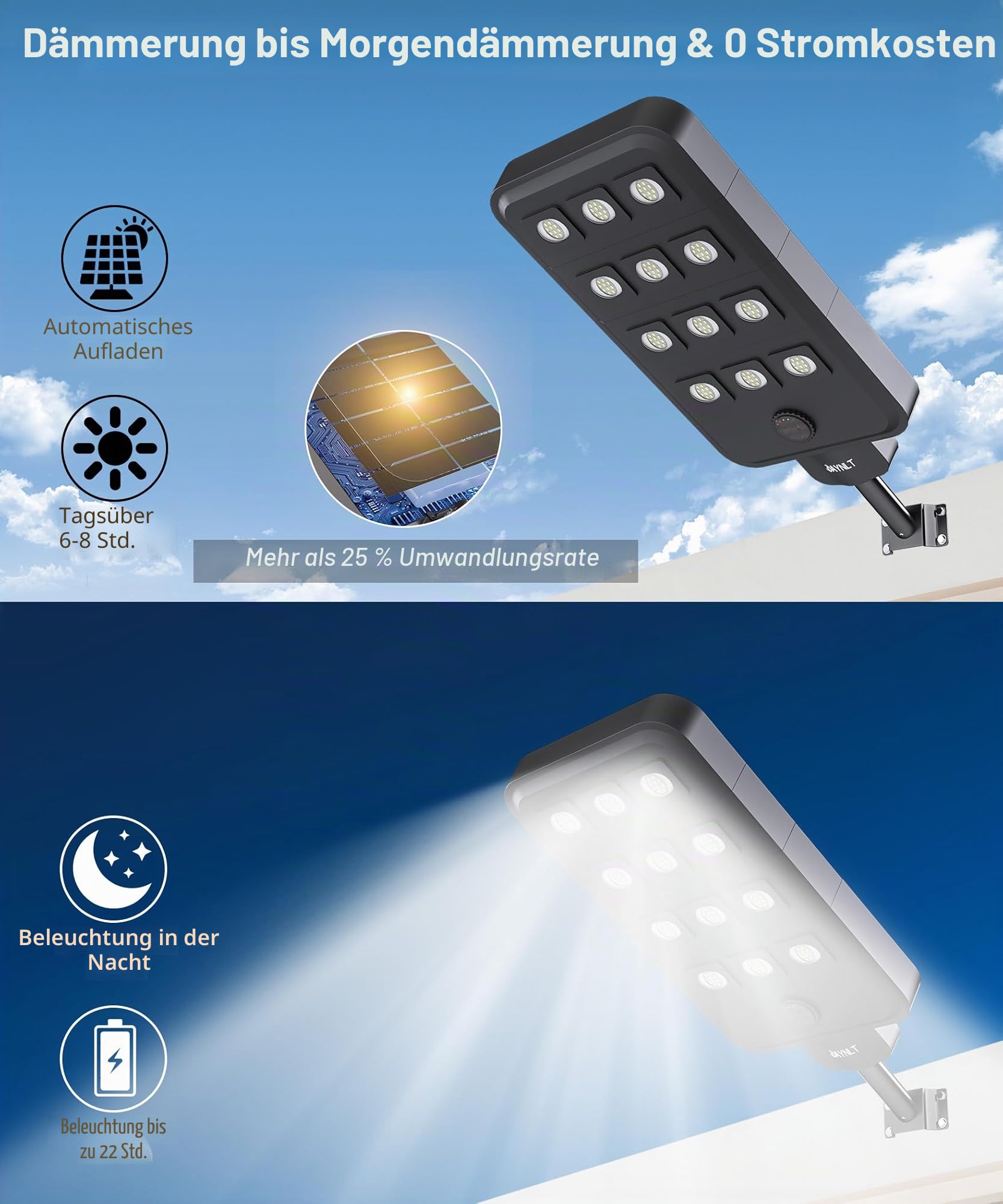 JAYNLT X-13000W Solar Straßenlaterne für Außen, 6500K Solarleuchten Superhelles Solarlampen mit Bewegungssensor, IP67 Wasserdicht Flutlicht Sicherheitsleuchte für Spielplatz Straße