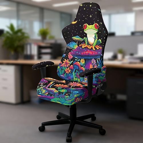 Miniatura 4 de Mushroom Gaming Chair Slipcover with Zipper Vibrant Computer Chair Covers Strtchable Boho-Chic Ergonomic Gamer Chairs Protector for Adults