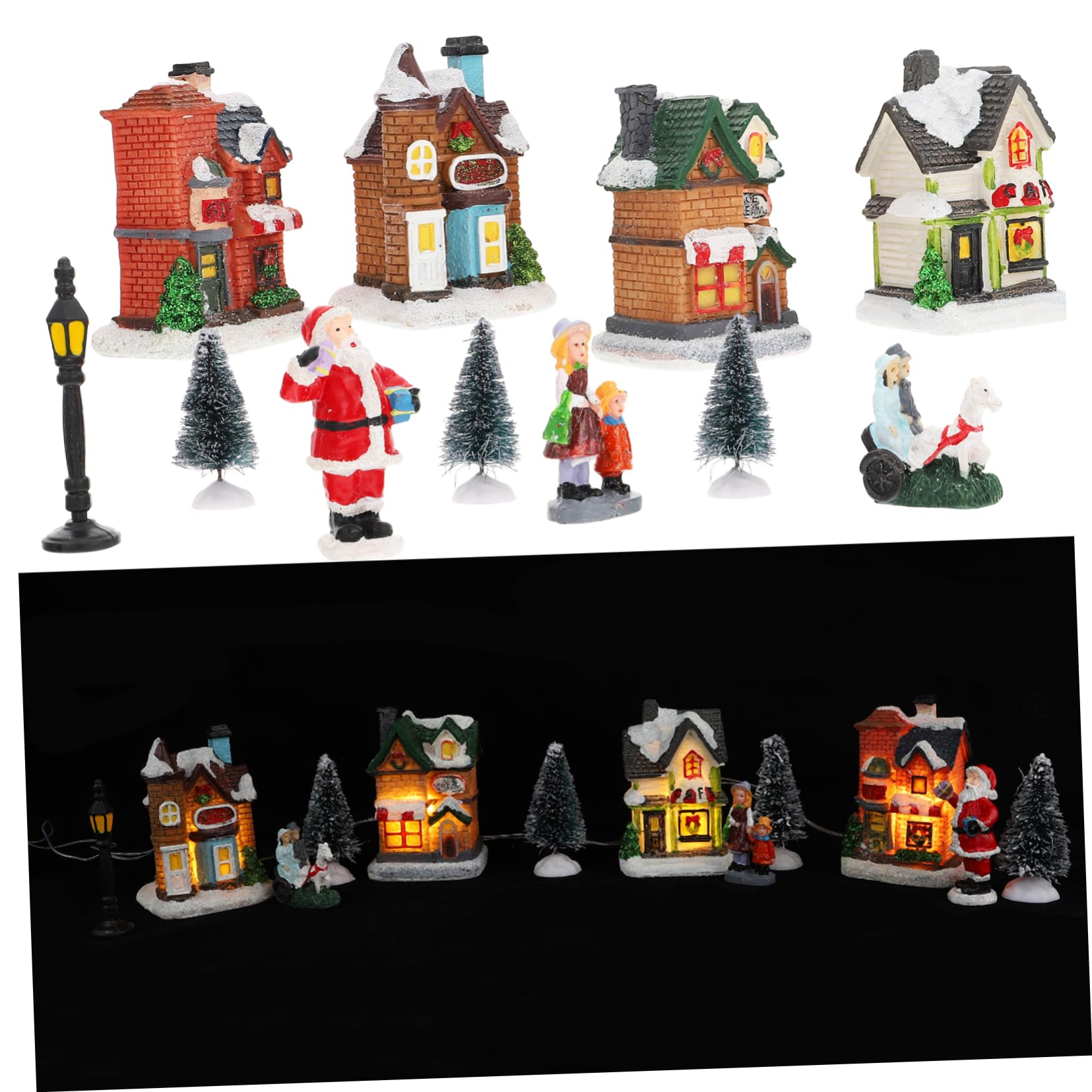 Cabilock Adornos Luminosos para Casas de Nieve Villas Navideñas Iluminadas de Resina Decoraciones de Pueblo Navideño para Casa para Decorar el Árbol de Navidad Mesa de Navidad