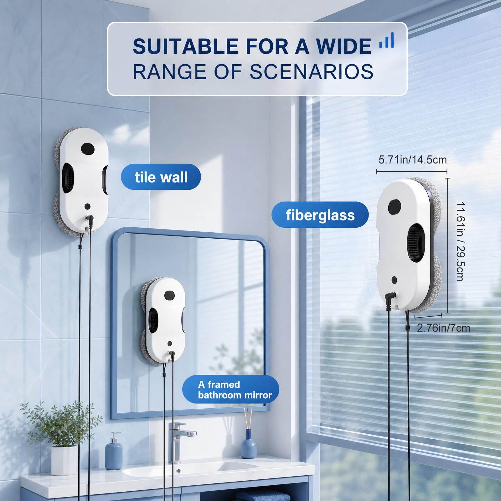 Robot Limpiacristales 5600Pa, Doble Pulverización de Agua Automática | Limpia Cristales Eléctrico Ventanas, Navegación Inteligente, Seguridad UPS, 8 Paños, Mando A Distancia, Para Cristales