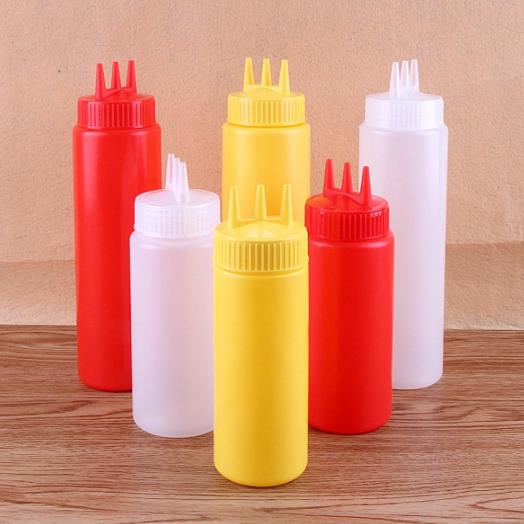 3 Hole Squeeze Bottle Condiment Dispenser Sauce Vinegar Oil Ketchup Cruet Bin Ketchup Bottle Squeeze, White