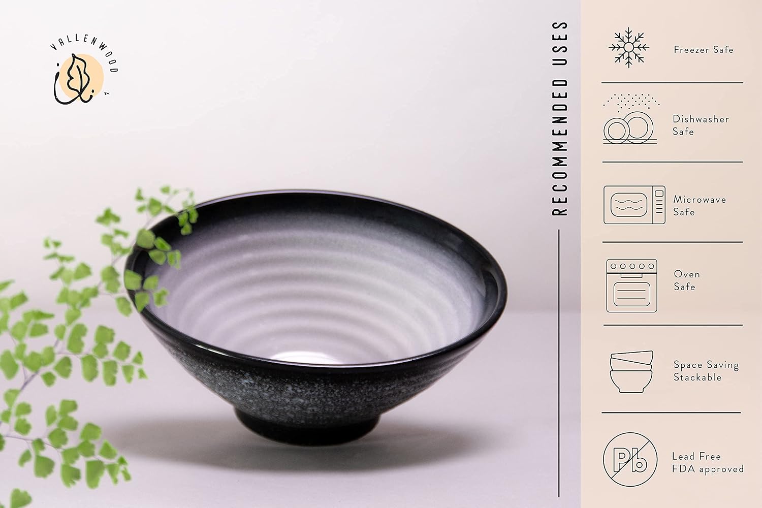 10 Pieces, Premium Ceramic Large Ramen Bowls Set: 2 Dark Blue 37oz Noodles Bowl. Asian Chinese Japanese or Pho Soup. Includes: Wood Fork, Spoon, Chopsticks and Stands By Vallenwood.