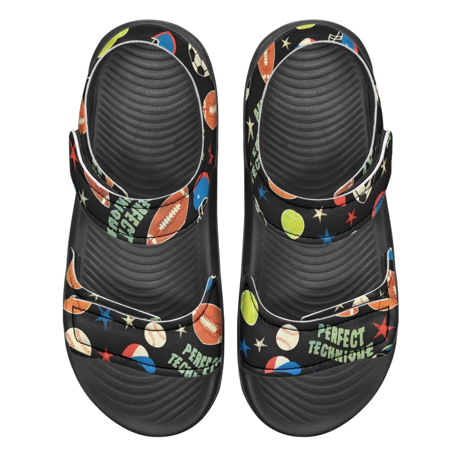 Pynewomyt Perfect Technique Black Print Kids Sandals Toddler Summer Shoes Boys Fashion Slide Sandals for Summer Adjustable Straps Slip on Athletic Casual Walking Slide