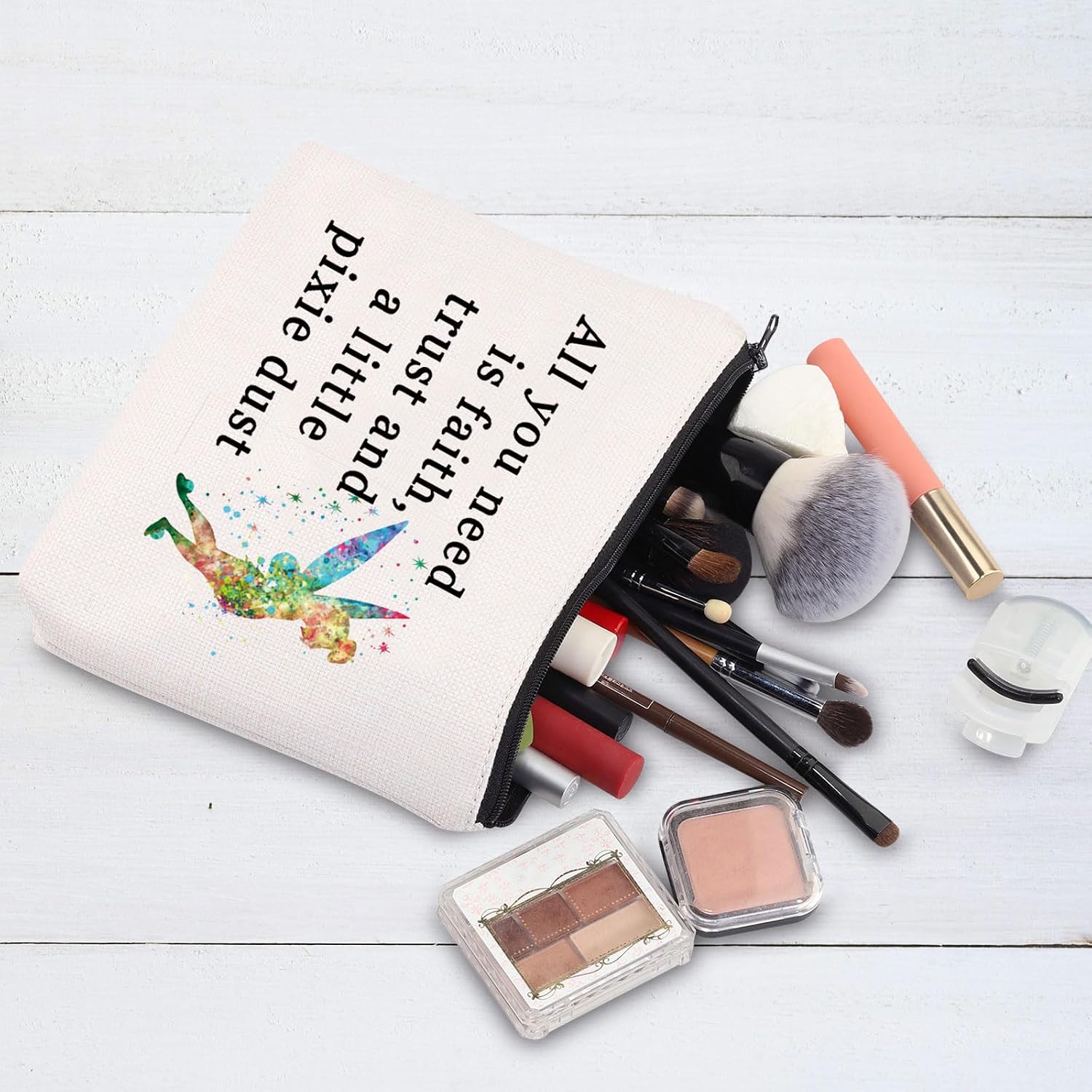 G2TUP Fairytale Movie Inspired Makeup Bag Faith Trust And Pixie Dust Fairy Travel Makeup Bag for Fans (All you need white MG)