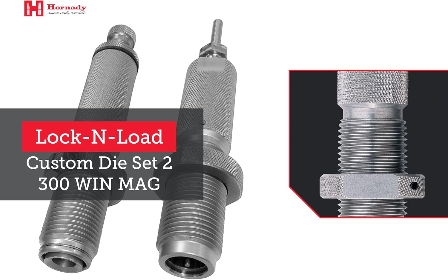 Hornady Custom Grade New Dimension 2-Die Set, 300 Win MAG (.308) (546352) - Caliber Specific Reloading Equipment for Handloaders with Full Length Sizer Die, Seating Die, Sure-Loc Rings, & Storage Box