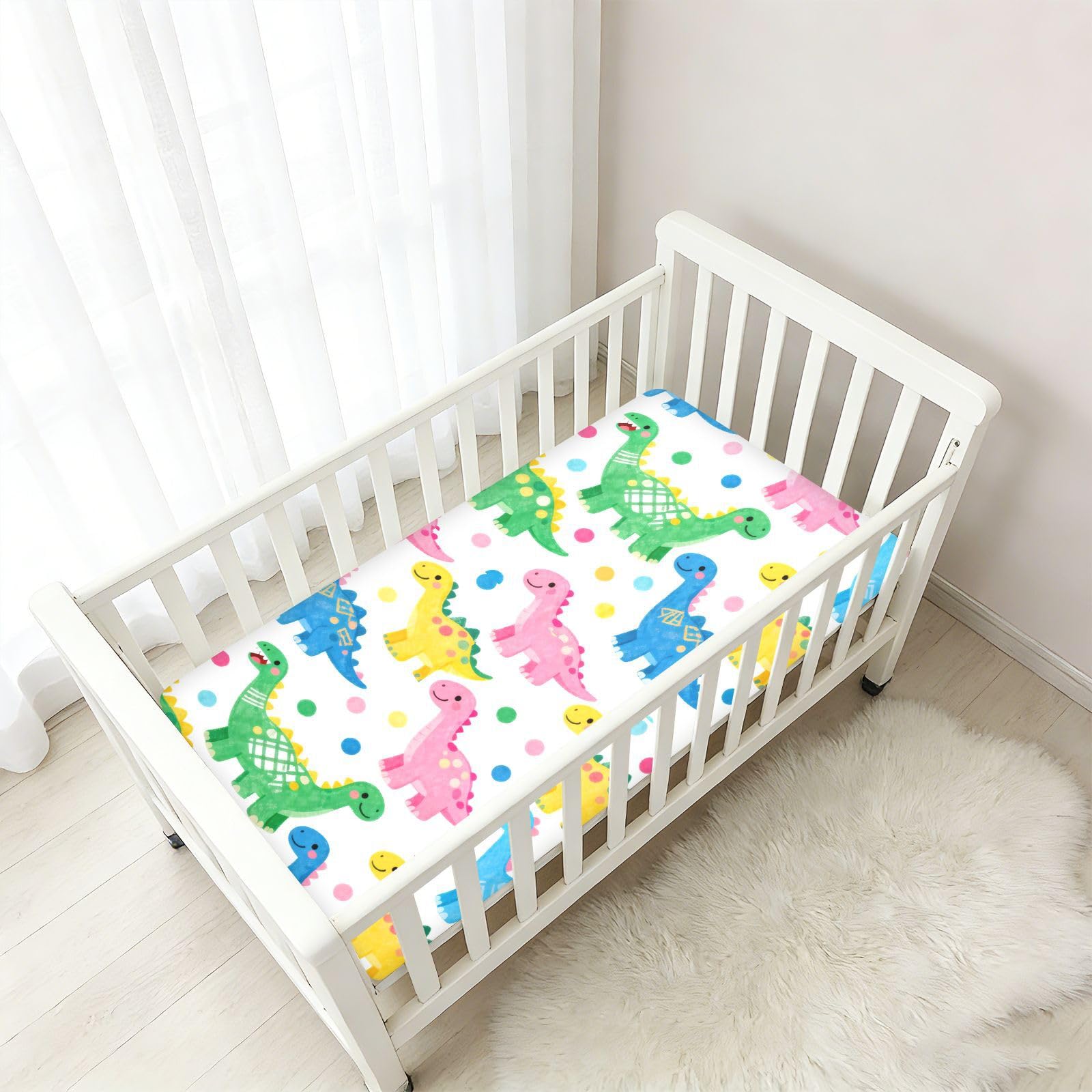 Pastelowy wzór dinozaura pościel do łóżeczka dla chłopców dziewcząt bawełna playard prześcieradło miękkie rozciągliwe unisex dziecko przedszkole 1 opakowanie