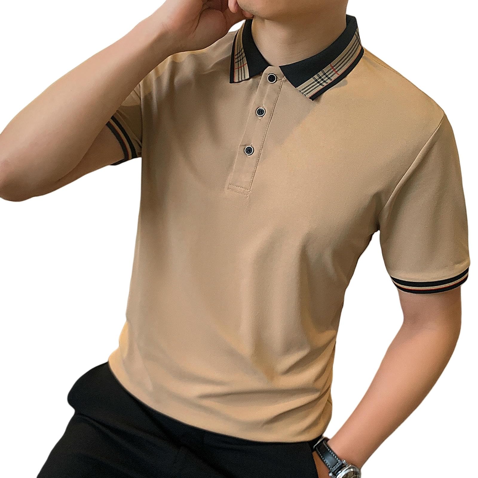 Koszulka Casual z krótkim rękawem Revers Half Sleeve Top męska Textured Shirt-biały-XL