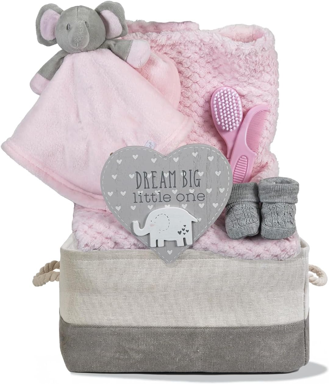 Hoolaroo Baby Gift Basket for Girls Pink Custom Gift Hamper Newborn Elephant Comforter Blanket Baby Shower Special Nappy Caddy Present