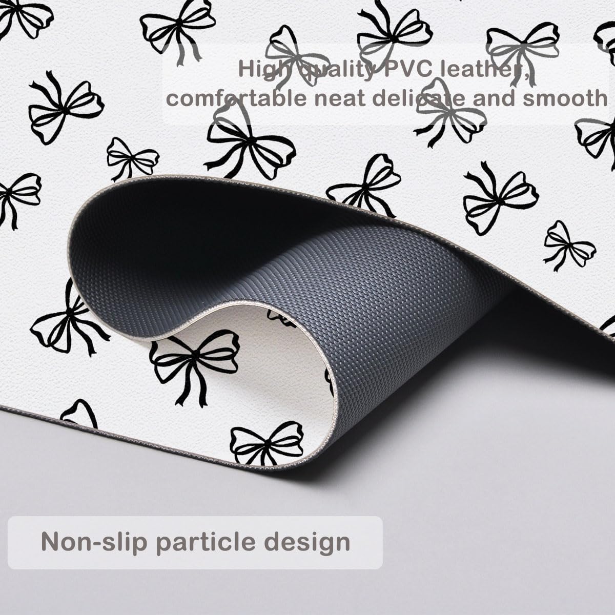 Cute Black Bow White Extended Gaming Keyboard Mouse Pad, Non-Slip Leather Home Office Desk Mat Protector, Laptop Desk Pad Writing Pad