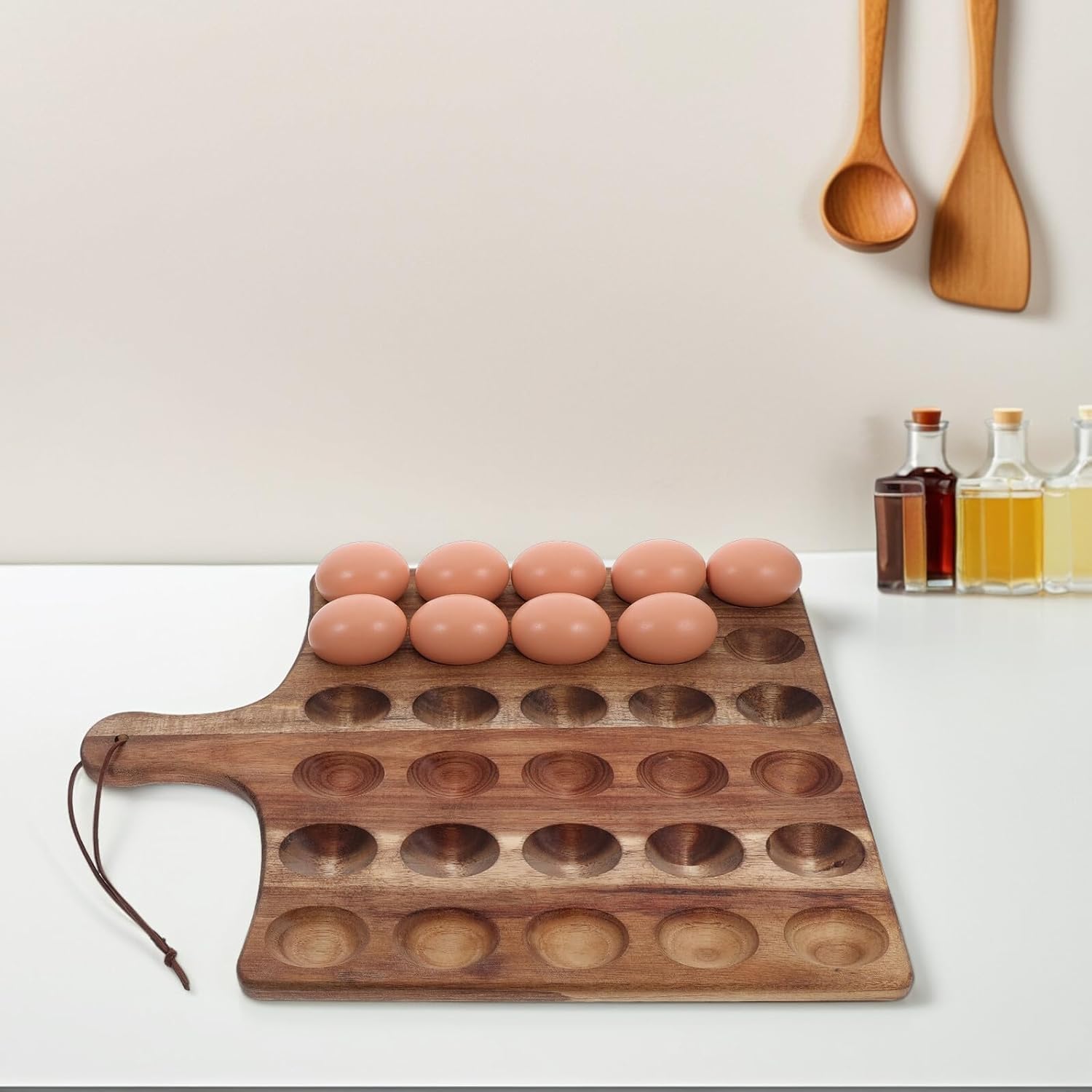 Luxshiny Reversible Wood Deviled Egg Tray with Segmented Compartments for Serving Deviled Eggs and Desserts for Kitchen Restaurants and Events Space-Saving Design
