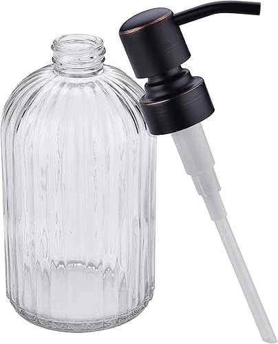 Miniatura 6 de TUTEW Dispensadores de jabón de vidrio con cabezal de bomba de bronce aceitado, dispensador de jabón de manos para cocina y baño, dispensador de