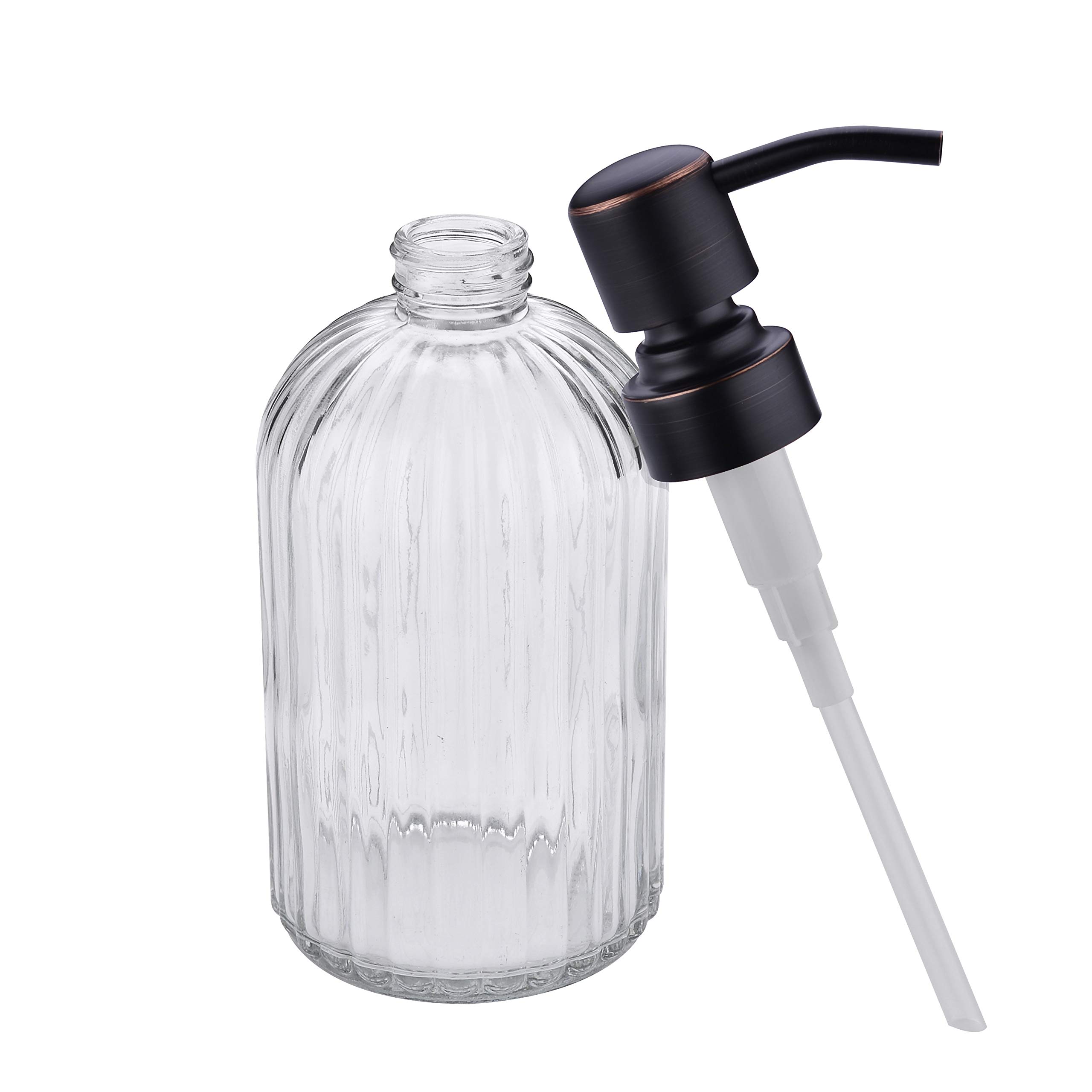 Dispenser di sapone liquido da bagno in bronzo lucidato a olio, con pompa in acciaio inox antiruggine, bottiglia in vetro trasparente da 473 ml, 2 confezioni