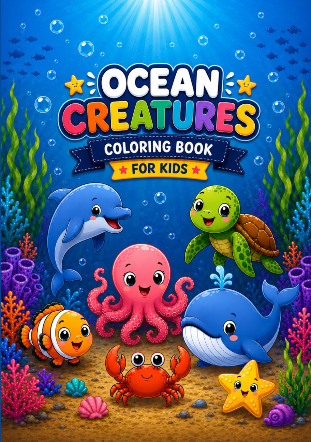 Ocean Creatures Coloring Book for Kids: 25 Fun and Easy Ocean Coloring Pages