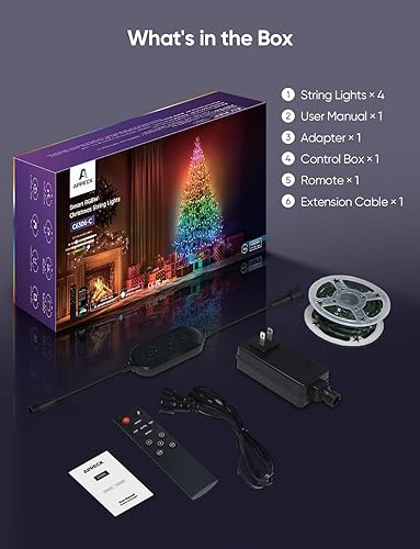Miniatura 8 de APPECK Guirnalda de luces de Navidad, 134 pies, 400 luces LED para exteriores, 111 modos de escena, luces inteligentes RGBW que cambian de color con