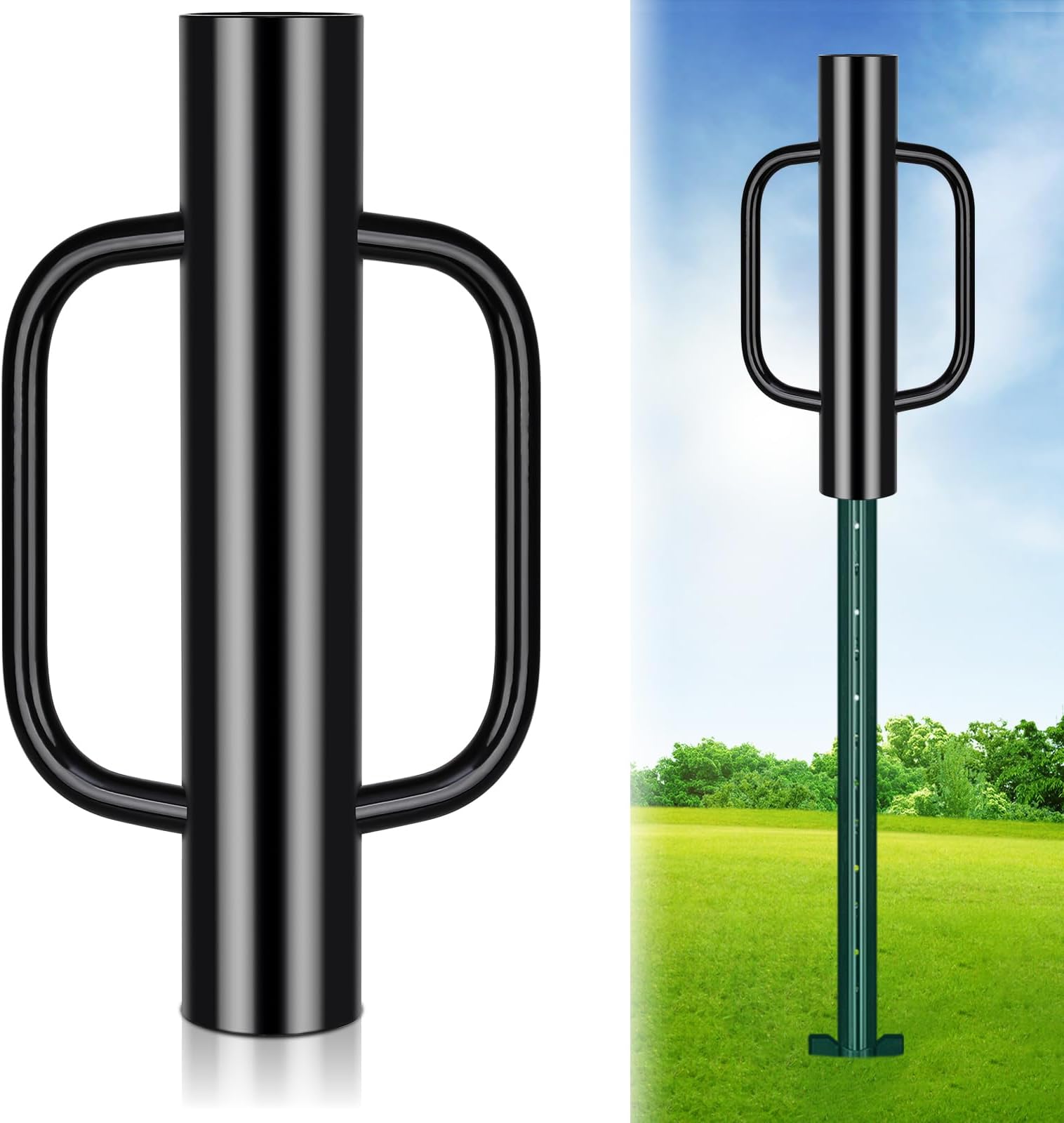 Gtongoko 12LB T Post Driver with Handles Heavy Duty Fence Post Driver Post Pounder for T-Posts,U Channel,Metal Post and Sign Post Pole Driver Tool,17 Inch Black