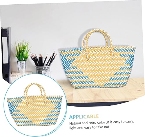 Miniatura 7 de Cesta de mimbre francesa hecha a mano de gran capacidad, bolsa de playa de paja, cesta de compras de verduras con asa para compras, almacenamiento,