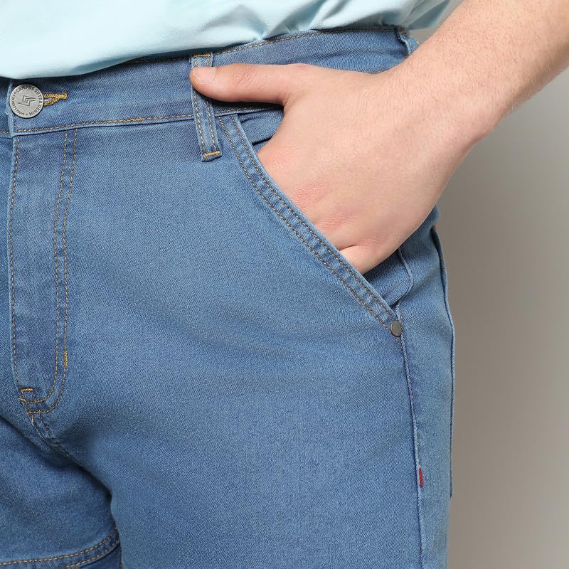 Image of CAHOOT Men's Stitched Cargo Denim Jeans for Casual Wear | Dark-Wash | 5 Pocket | Button Closure | Denim Jeans Crafted with Comfort Fit for Everyday Wear