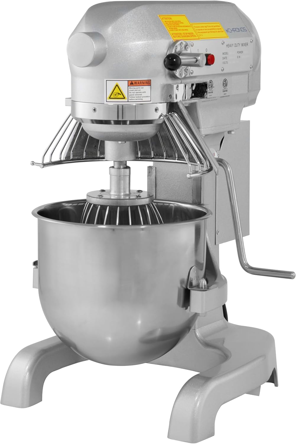 Chronos 30R-001 Commercial 10 Qt. Planetary Stand Mixer with Bowl, Guard, and Accessories, 120v, 3/4 HP