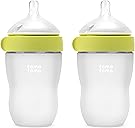 Comotomo Silicone Baby Bottle Gen 2 – 2026 Release (8oz) – Soft, Wide-Neck Bottle for Comfortable Feeding with Dual Anti Colic Vents (Includes Medium Flow Nipples), Green (Double Pack)