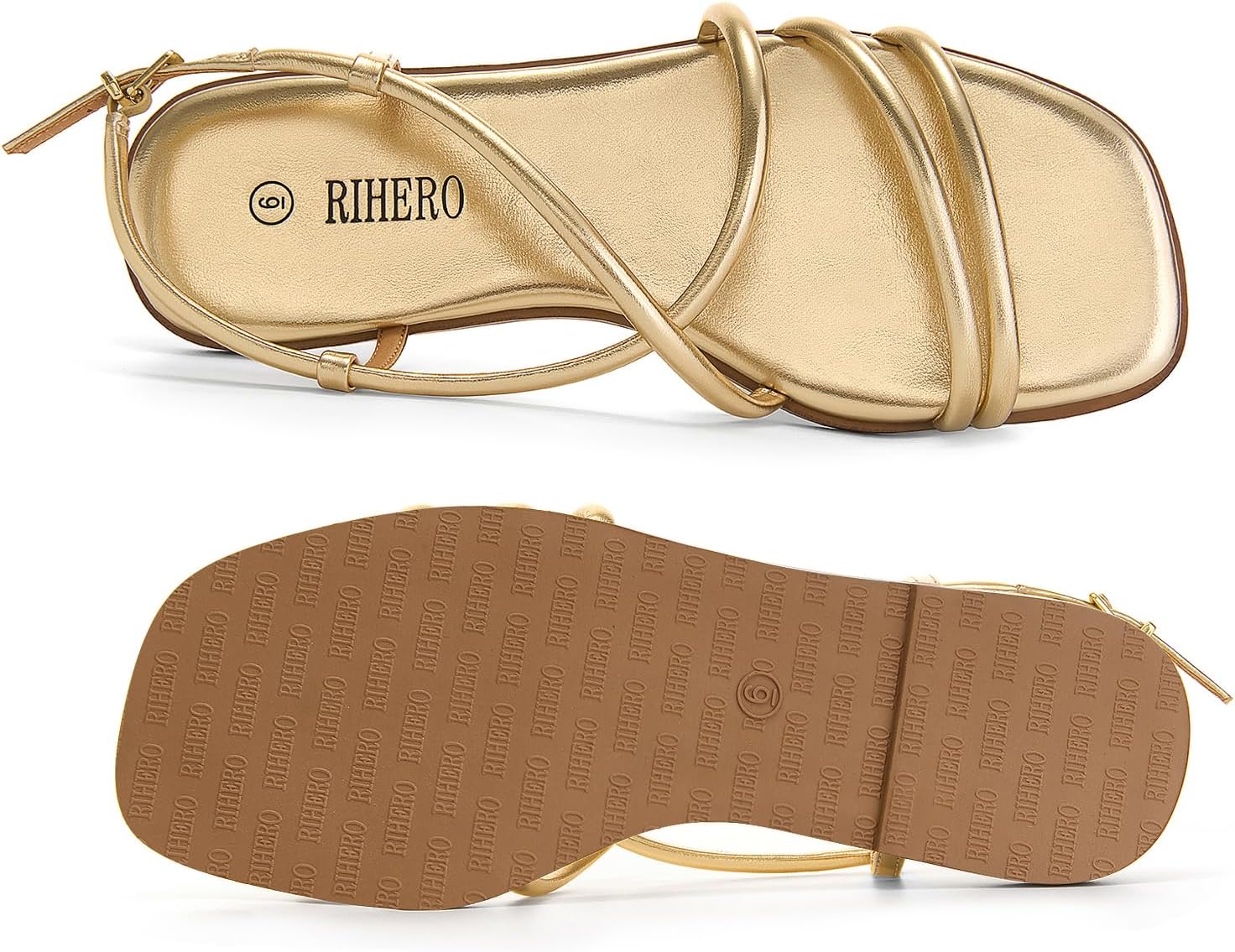 Rihero Women's Strappy Flat Sandals Summer Lace Up Open Toe Comfortable Slip-On Ankle Strap Sandals - Image 4