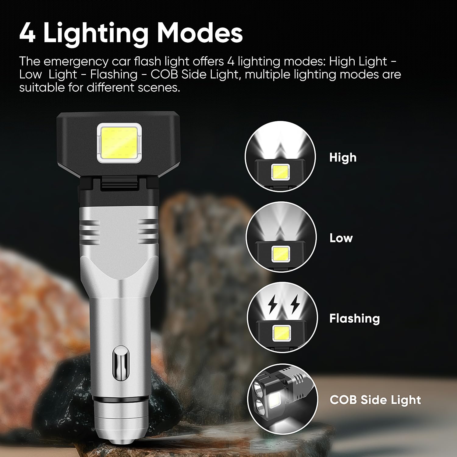 WINDFIRE Rechargeable Flashlight, Small Car Charger Flashlight, Emergency Automobile Flashlight with 4 Lighting Modes, 12V Car Plug in Cigarette Lighter Flashlight for Car