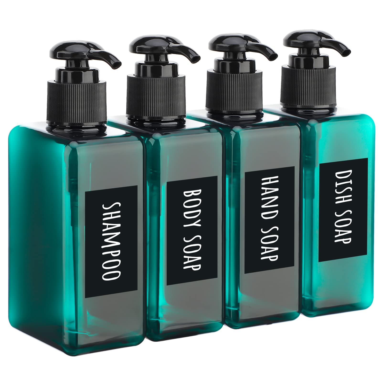 Segbeauty Refillable Soap Dispenser, 4 Pack 6.8oz Plastic Square Press Pump Bottles, 200ml Empty Travel Containers Lotion Cosmetic Bottle Set for Hand Wash Shampoo Conditioner Shower Gel Essential Oil