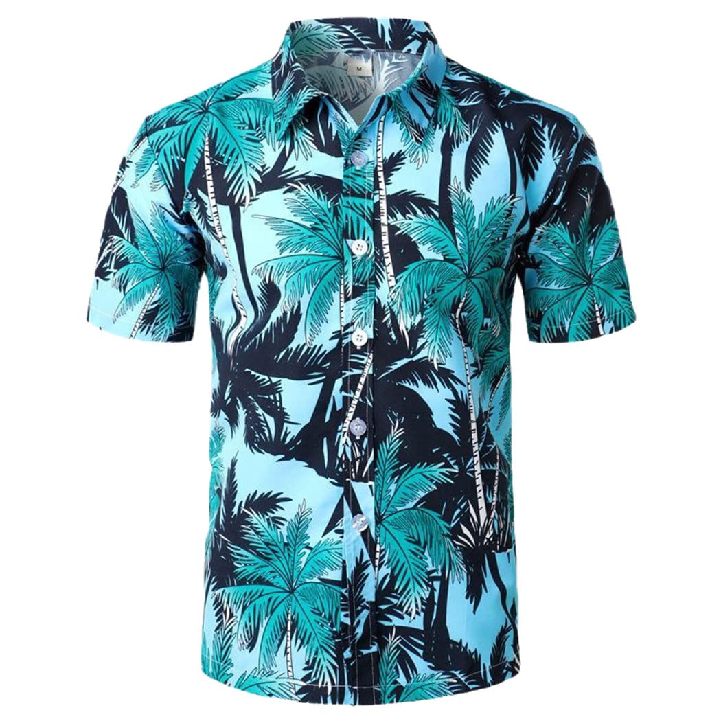 Camicie 3D con stampa palma, maniche corte con scollo a V monopetto top oversize, camicia hawaiana estiva da uomo