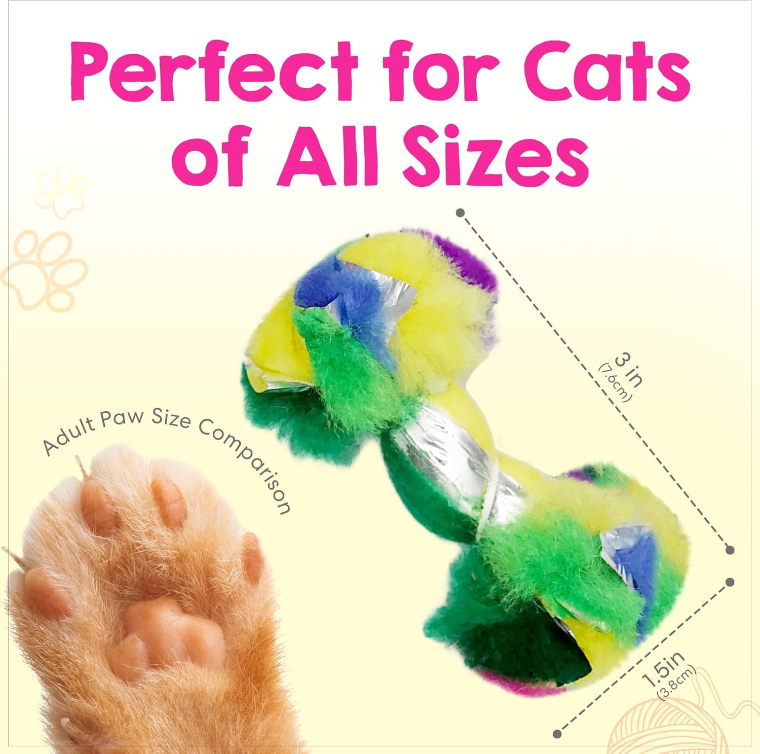 Crinkle Ball Cat Toy with Catnip 2.5 Inch (36-Pack) – Durable Dumbbell Shape for Active Play – Safer Than Foil Cat Toys
