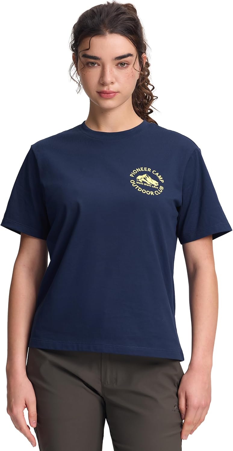 Pioneer Camp Womens Cotton Workout Shirt Quick Dry Moisture Wicking Athletic Running Top Graphic Tees Gym Hiking Camping