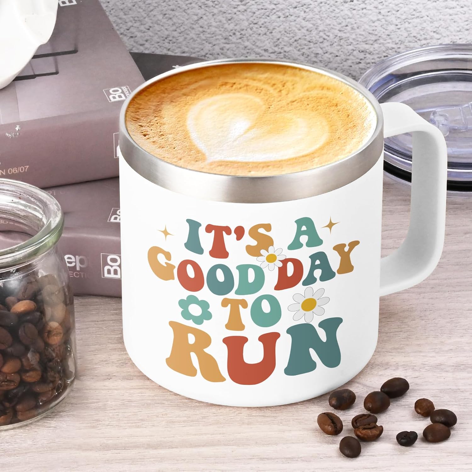 Lifecapido Running Gifts, It's A Good Day To Run 14oz Insulated Coffee Mug with Keychain, Christmas Gift Runners Gifts for Runners Women, White - Image 6