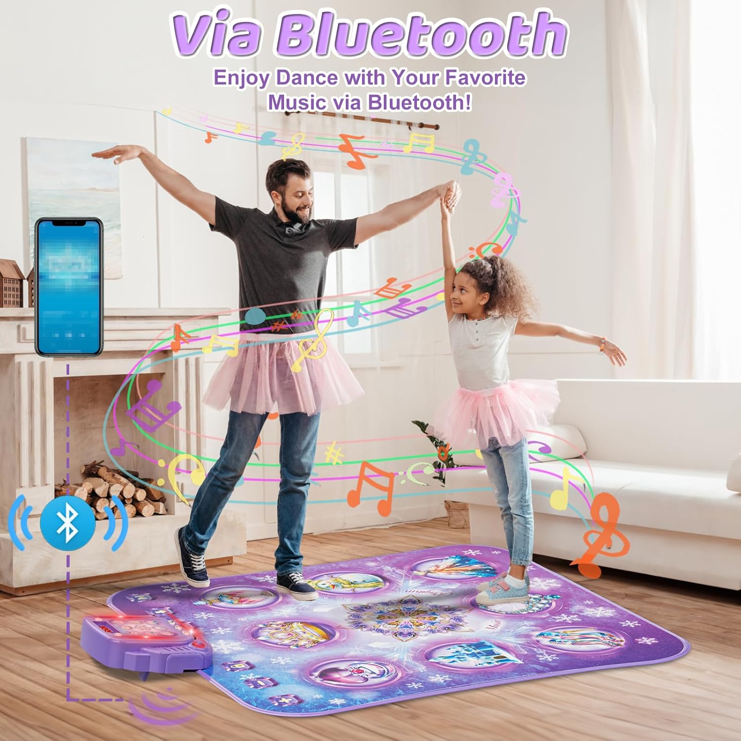 Dance Mat for 3-12 Year Old Girls, Frozen Dance Pad with Wireless Bluetooth, Purple Electronic Music Princess Toys Birthday for Kids and Toddlers Ages 3 4 5 6 7 8 9 10 + - Image 5