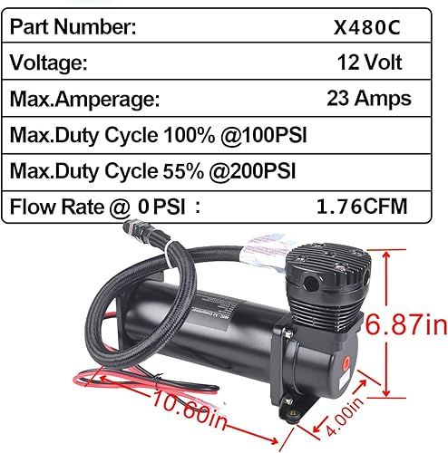 Miniatura 4 de CNRAQR 200PSI 38 NPT - Compresor de suspensión de tren de aire de alta resistencia con accesorios de repuesto 14 NPT de 12 V, color negro