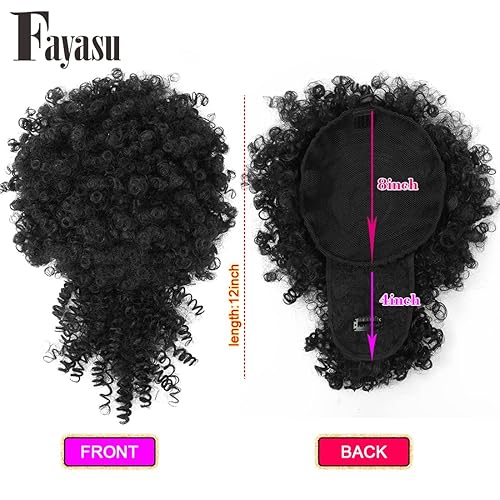 Miniatura 4 de Cola de caballo afro con cordón y flequillo, extensión de pelo corto de cola de caballo de niña negra, rizado con clip, extensiones de cabello hacia