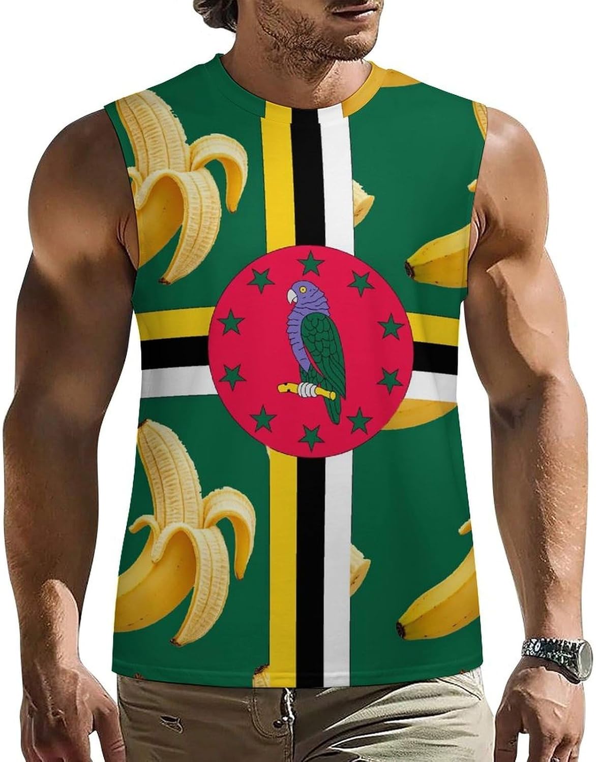 Dominica Banana Flag Men's Sleeveless Shirt Small