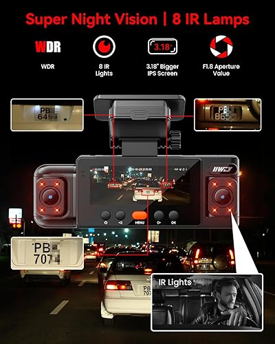 Miniatura 3 de IIWEY N6 360 Dash Cam 4 canales, 5.8GHz WiFi-6 (hasta 20MBs) con aplicación, tarjeta de 128 GB gratis, FHD frontal y trasera interior Dash Cam para