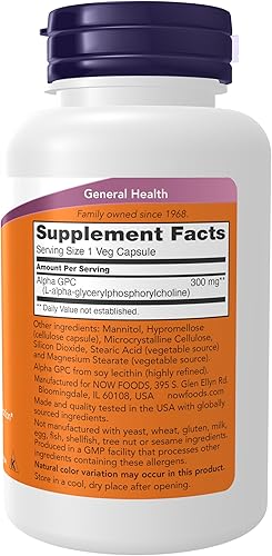 Miniatura 2 de NOW Suplementos Alpha GPC 300 mg con fuente biodisponible de colina 60 cápsulas vegetales