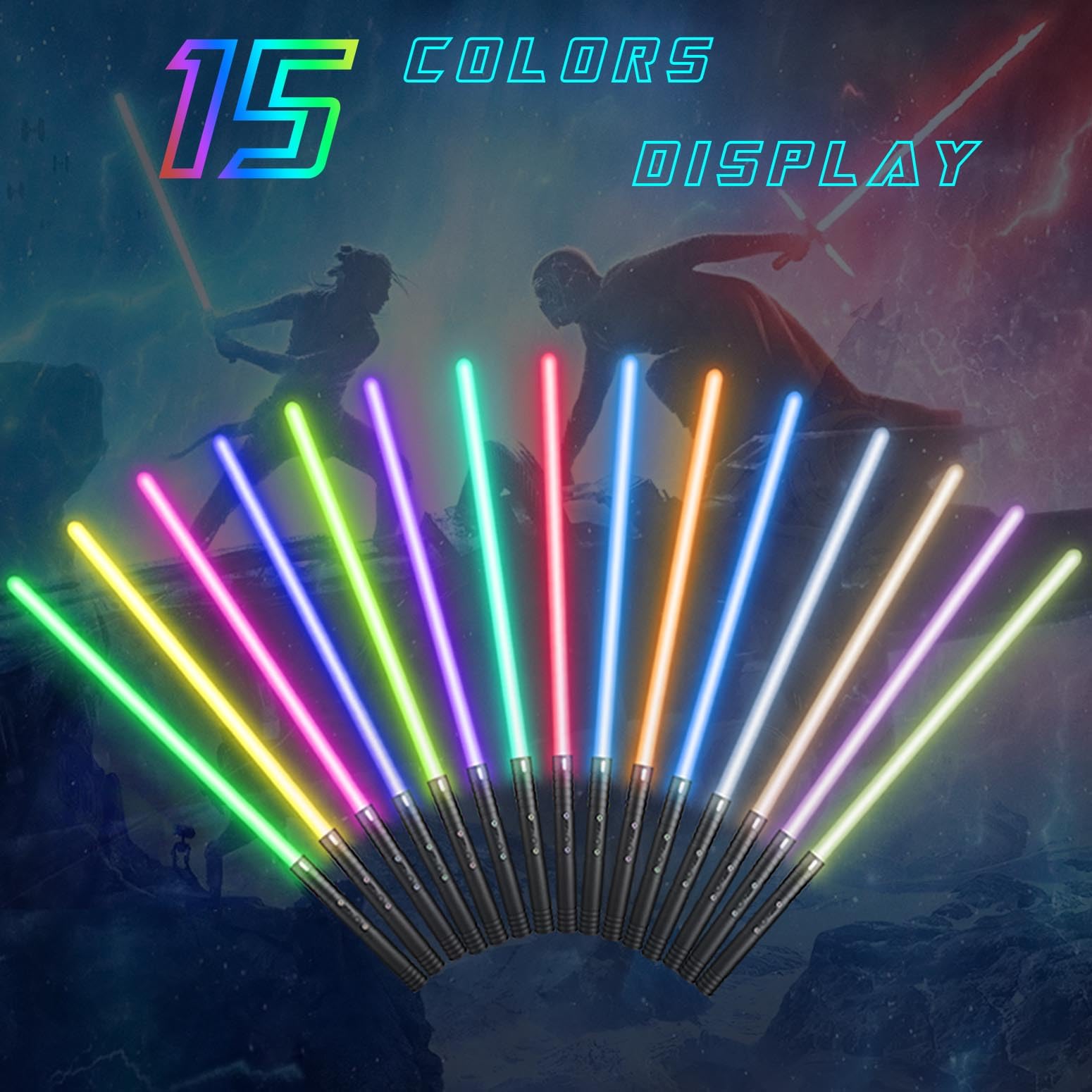 Laserschwert Kinder, USB-C Lade Lichtschwert Kinder, RGB 15 Farben 2 in 1 Lichtschwert, Duell Lightsaber mit 4 Modi, Metallgriff Lichtschwerter, Laser Schwert Kinder und Erwachsene 60cm x 2pc Schwarz