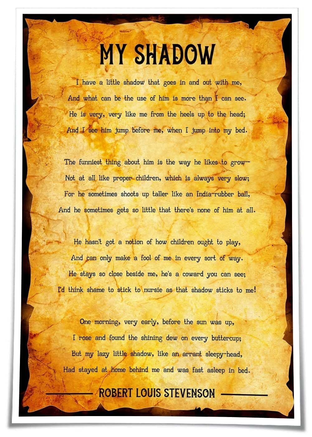 ZDVHOMCB My Shadow Poem Art Print Nature Poetry Poster for Literary Decor Bedroom Study Home Library Wall Decor Unframed,12x18inch(30x45cm)