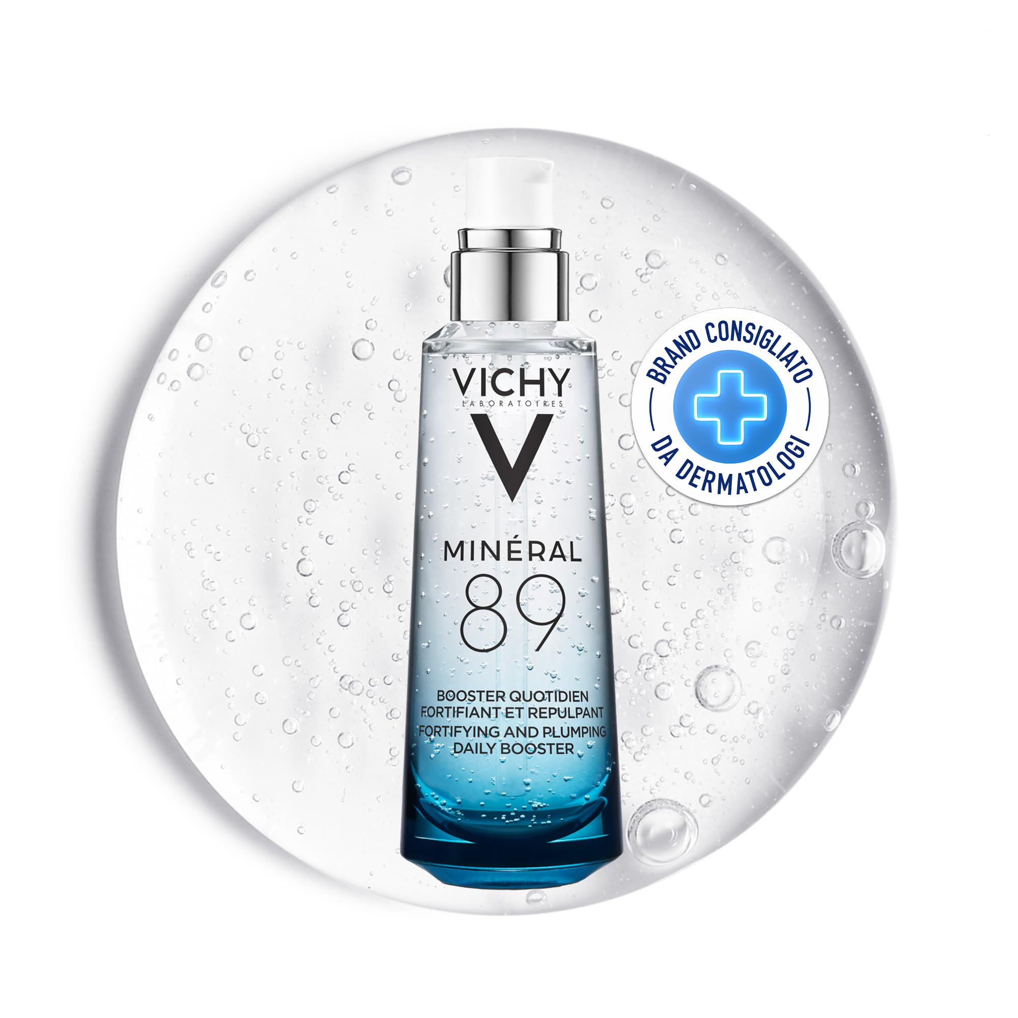 Vichy Minéral 89, Booster Quotidiano Fortificante e Rimpolpante, Per Tutti i Tipi di Pelle, Pelle Tonica e Idratata, Arricchito con Acido Ialuronico e Acqua Vulcanica, 75 ml