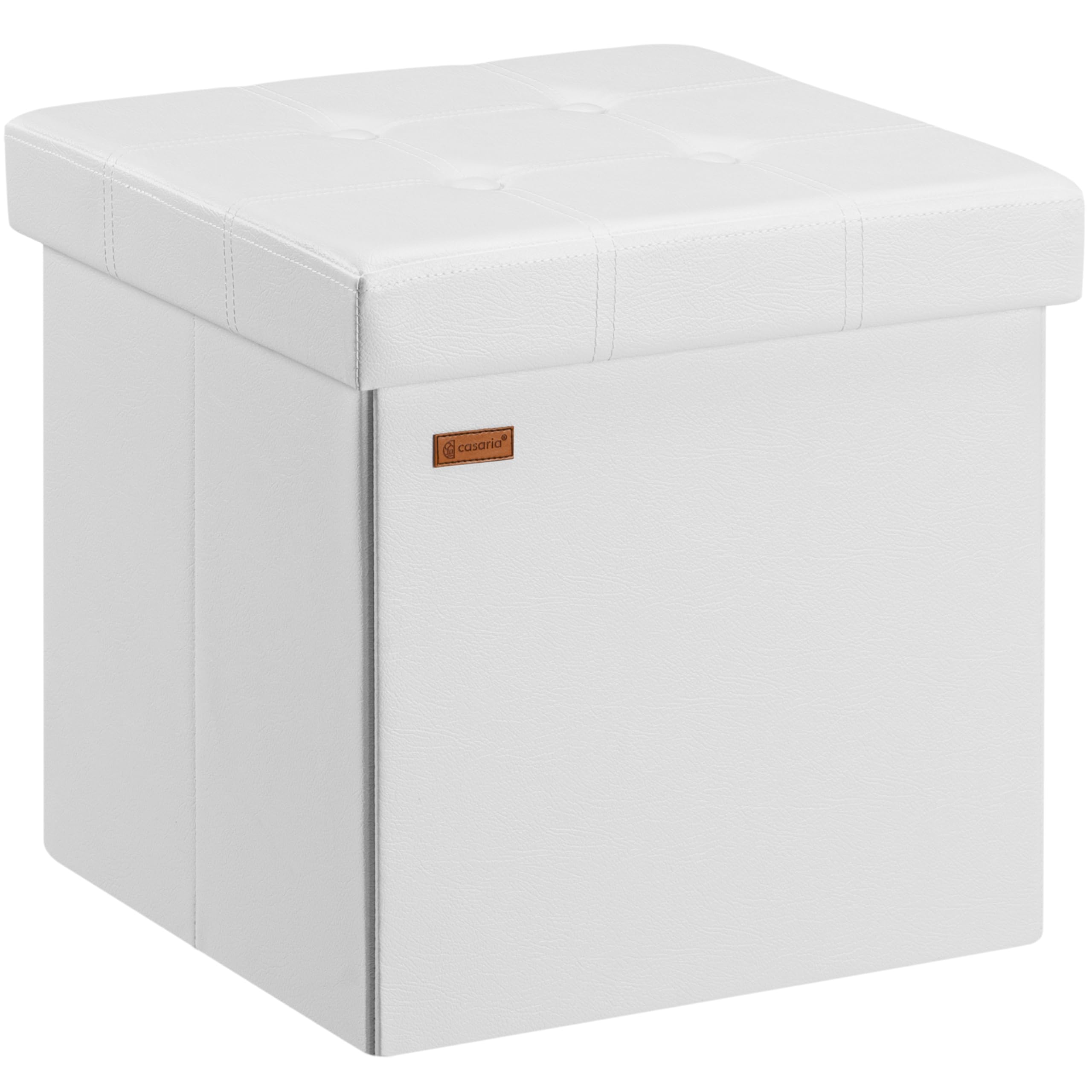 CASARIA® 38cm Square Foldable Foot Stool with Storage Space | Faux Leather with Removable Footrest Padded Lid | 38x38cm Upholstered Ottoman | 40 Litre Capacity Chest | Shoe Accessory Store Box | White