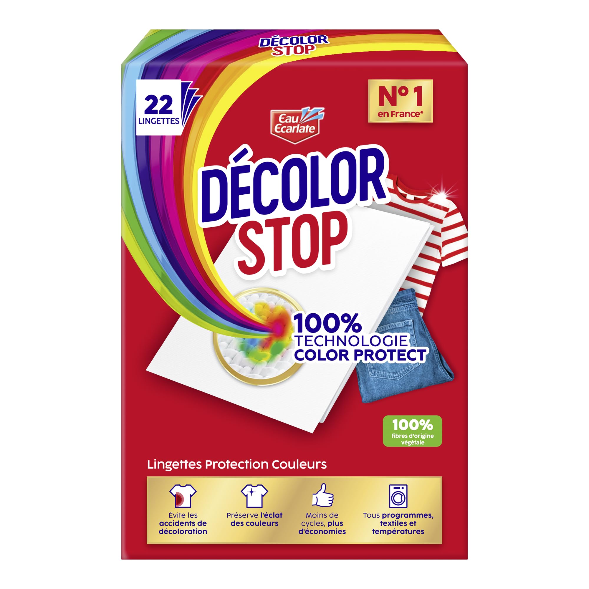 Decolor Stop – Farbschutz – verhindert Verfärbungen – bewahrt den Glanz der Farben – alle Textilprogramme und Temperaturen – weniger Zyklen – mehr Einsparungen – 22 Tücher