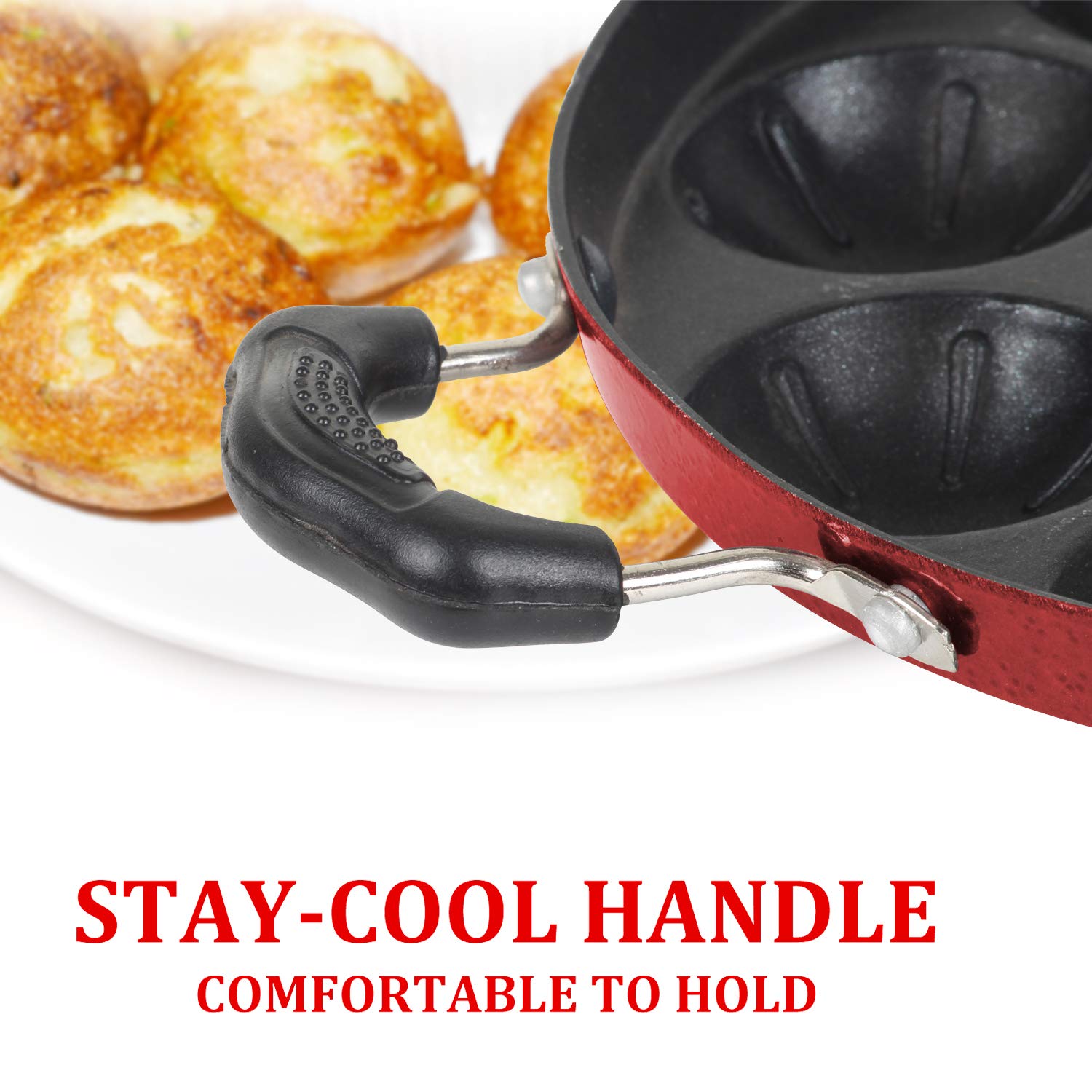 EURO SLEEK Grilled Type Appam Patra Non Stick 12 Cavities with Lid,Red Bottom(Paniyarrakal/Paniyaram/Appam Pan/Maker/Pan Cake Maker) 2
