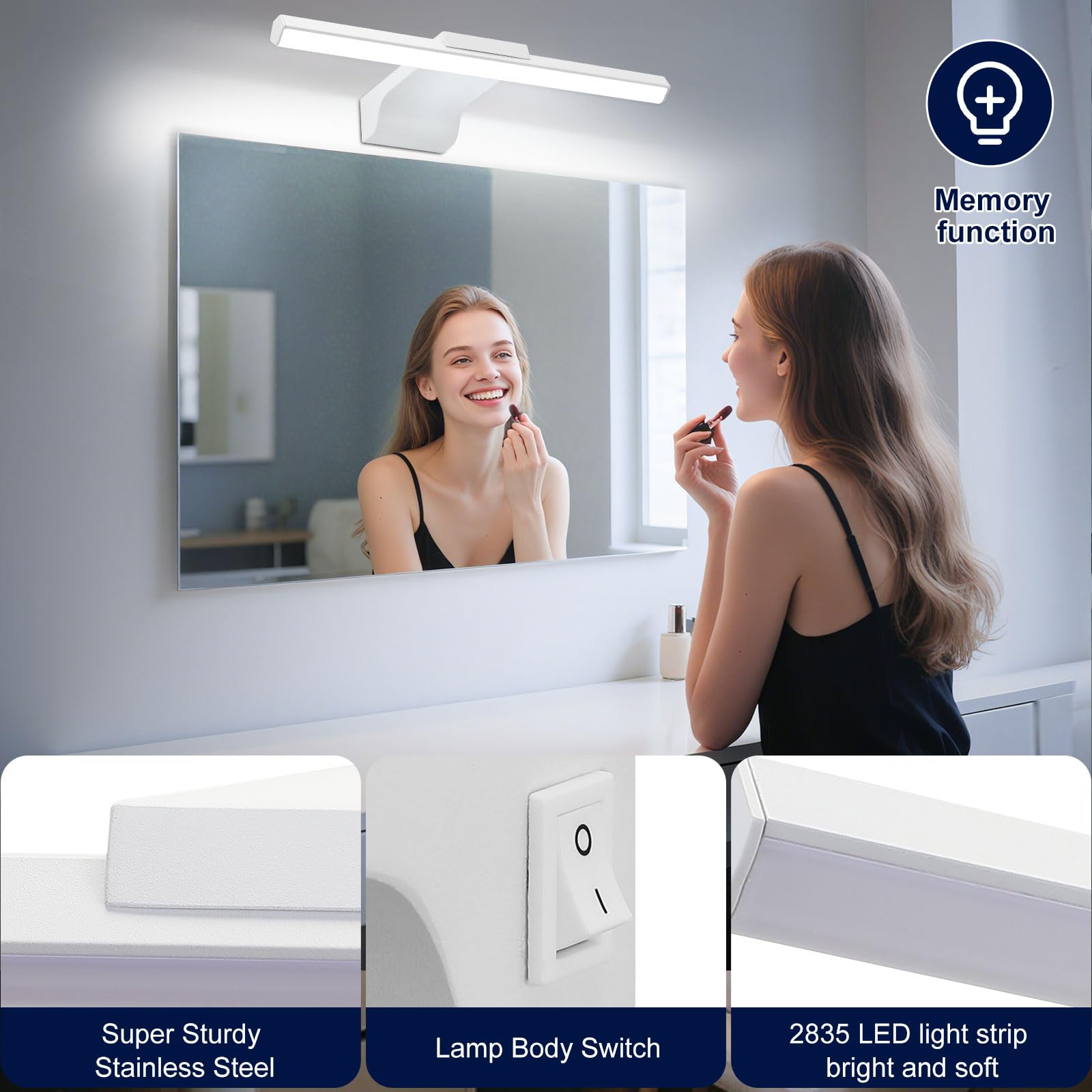 ENCOFT 40cm Bathroom Mirror Light with Switch IP44 Rated 3 Colour Temperature Picture Wall Light 8W Over Mirror Bathroom Lights for Vanity Bedroom Living Room - Image 3