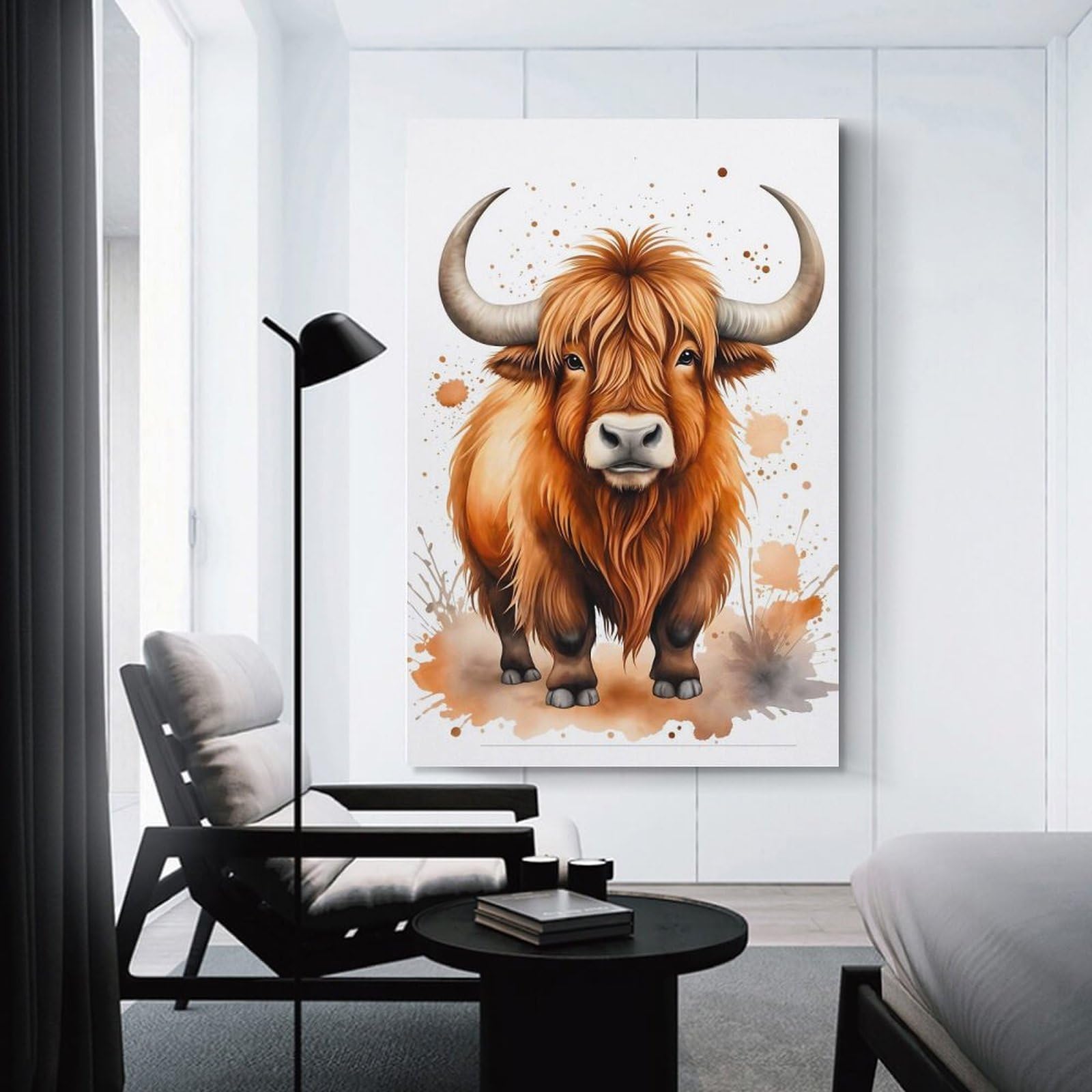 Junmoney Yak Watercolor Wall Decor Canvas Print, 24x36inch(60x90cm), for Wall Displays, Bedrooms Or Room Updates, Wall Decor Suited to Curated Displays