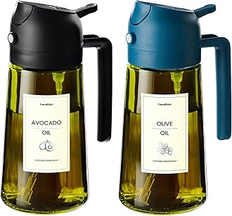 TrendPlain - Original 16oz/470ml Olive Oil Dispenser Bottle for Kitchen Gadgets and Air Fryer Accessories - Olive Oil Sprayer for Cooking w/Stickers - Black&Navy