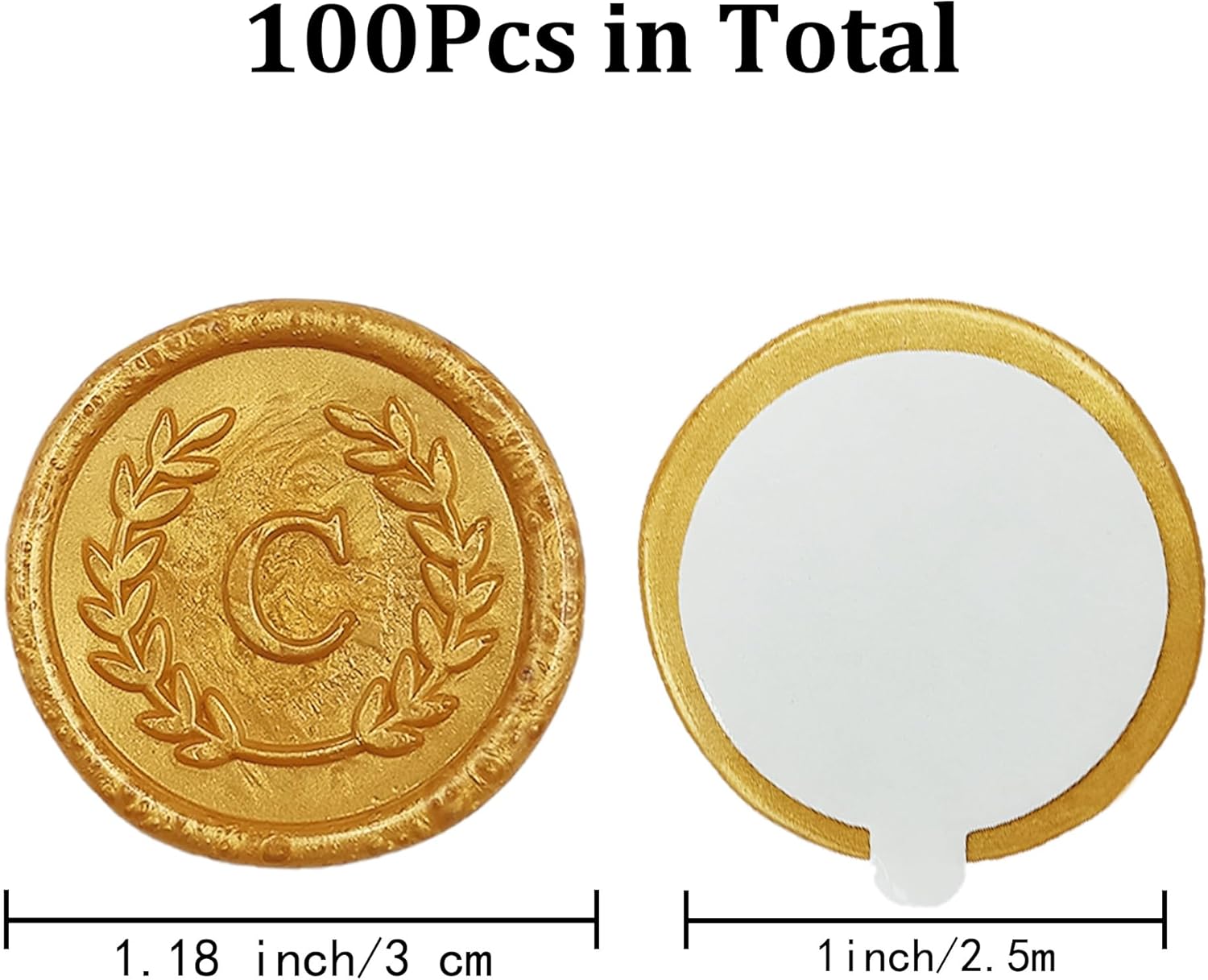 100Pcs Gold Letter C Adhesive Wax Seal Stickers, Hand-Made, No Need Seal Stamp, Tear and Use Wax Stickers for Wedding Invitations, Envelopes, Christmas Gift