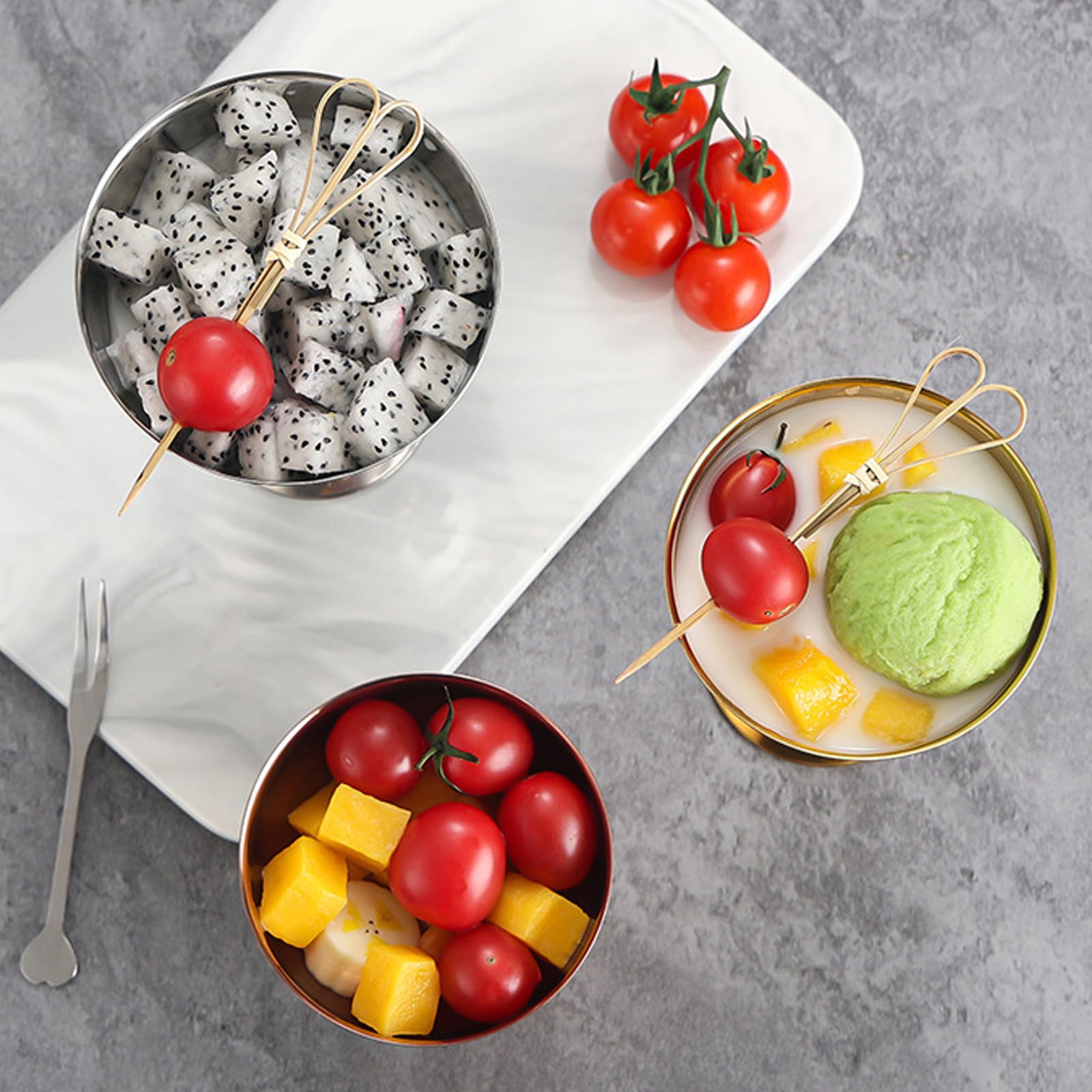 GOMETY 6 bicchieri per gelato in acciaio inox, 240 ml, diametro 10 cm, in acciaio inox, per dessert con piede, per gelato, frutta, yogurt, insalata, budino, matrimoni, feste