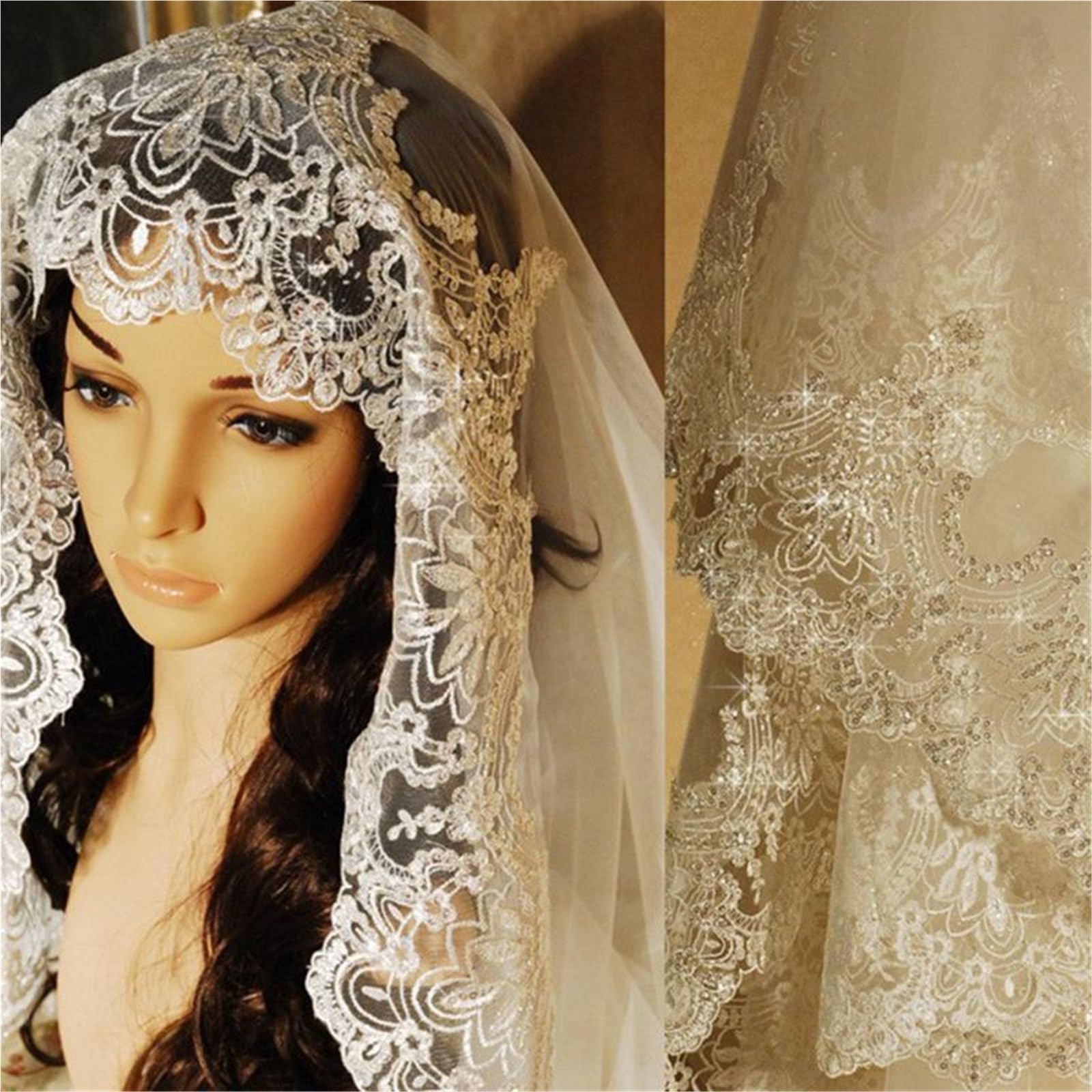 Genérico Velo de novia hasta los hombros velo de novia con borde de aplique de 1 capa Sluier Velos de novia largos